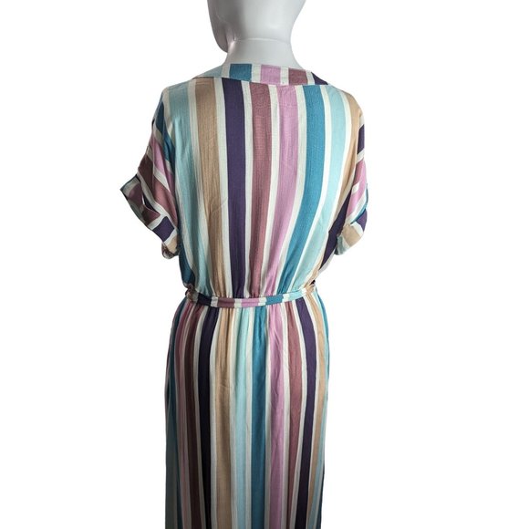 Orange Creek Pastel Color Striped Buttoned Front tie waist maxi dress lined sz S - Picture 6 of 10